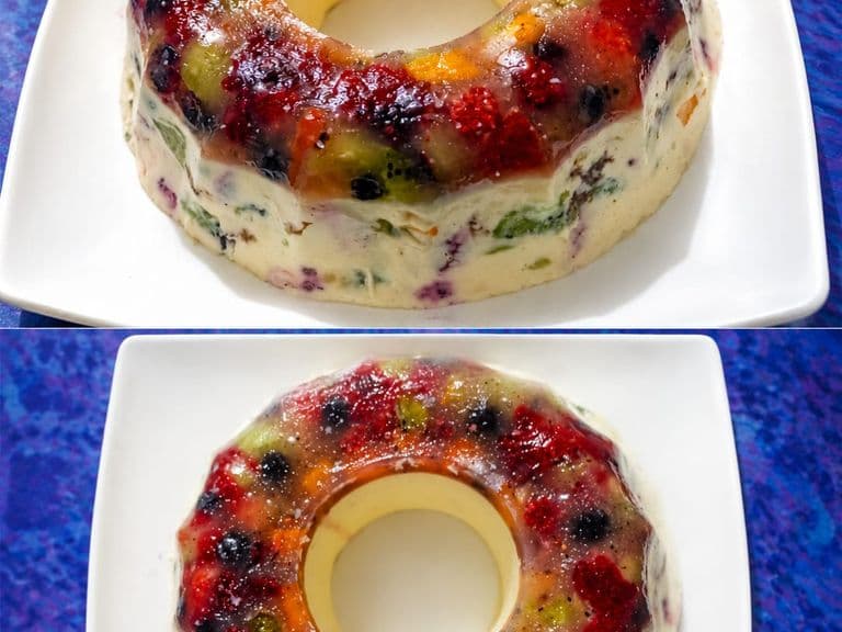 Rosca fría de frutas naturales con yogurt: fresa, kiwi, mango y arándanos